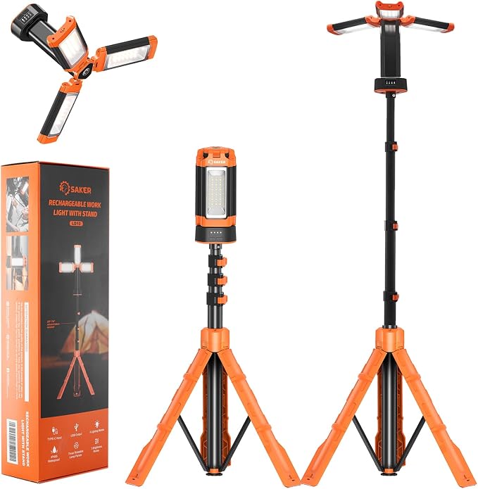 Portable Camping Light with Stand 12000mAh 73.2" Work Light LD10 | 3200 Lumen,with Bag, Adjustable Height,Rechargeable,4 Lighting Modes, for Garage, Outdoor, Emergency Power Outages, Fishing