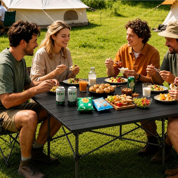 Folding Camping Table, Portable Aluminum Adjustable Height | Roll-Up Camp Lightweight table with Carry Bag, 9 lb Weight, 21.7"-29.5" Height, Outdoor for Camping, Picnic and BBQ