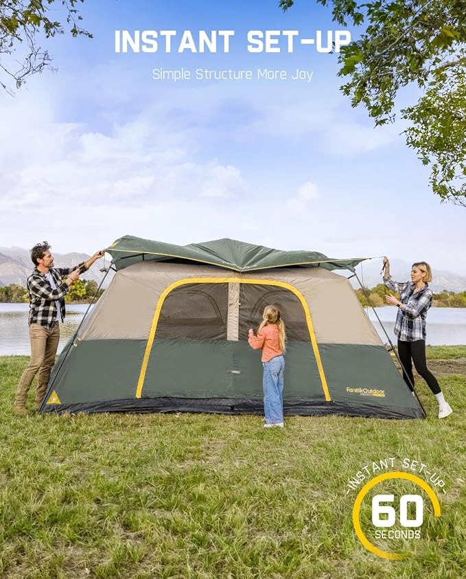 Camping Tent 4/6/8/10 Person Instant Cabin Tent Setup in 60 Seconds with Rainfly & Windproof Portable with Carry Bag for Family Camping & Hiking, Upgraded Ventilation