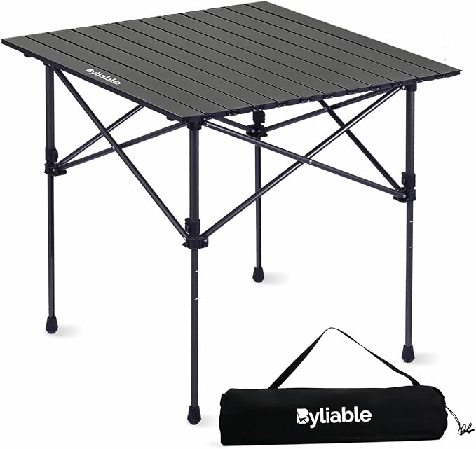 Folding Camping Table, Portable Aluminum Adjustable Height | Roll-Up Camp Lightweight table with Carry Bag, 9 lb Weight, 21.7"-29.5" Height, Outdoor for Camping, Picnic and BBQ