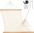 Double Handwoven Rope Hammock for Outdoor Fits 13-15 FT Stand | 12 Ft Hammock for 2 Person, with Spreader Bar, Tree Straps, Carabiners, Chains, 450 Lbs Capacity, Natural