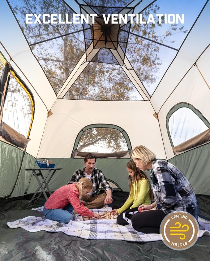 Camping Tent 4/6/8/10 Person Instant Cabin Tent Setup in 60 Seconds with Rainfly & Windproof Portable with Carry Bag for Family Camping & Hiking, Upgraded Ventilation
