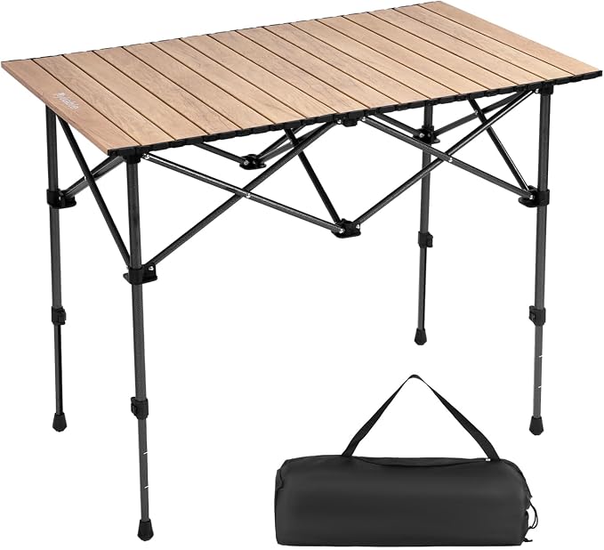 Folding Camping Table, Portable Aluminum Adjustable Height | Roll-Up Camp Lightweight table with Carry Bag, 9 lb Weight, 21.7"-29.5" Height, Outdoor for Camping, Picnic and BBQ