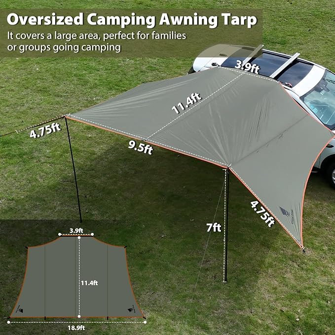 Car Side Awning 19 x 11 FT, Waterproof Camping Vehicle Shelter | Fits SUV, Truck, Van & Jeep, Easy Setup, UV Protection, Large Shade Coverage