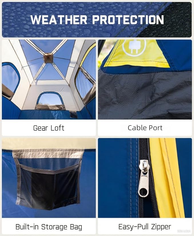 Camping Tent 4/6/8/10 Person Instant Cabin Tent Setup in 60 Seconds with Rainfly & Windproof Portable with Carry Bag for Family Camping & Hiking, Upgraded Ventilation