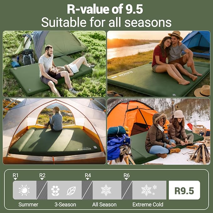 Self Inflating Sleeping Pad with Electric Pump 3.15" Memory Foam | CumbreX™ Double Camping Mattress Pad with Pillow, R-value 9.5, 4-Season Foam Camp Pad, Ultra-Thick, For Camping Travel, Full