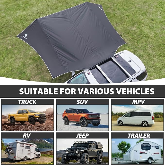 Car Side Awning 19 x 11 FT, Waterproof Camping Vehicle Shelter | Fits SUV, Truck, Van & Jeep, Easy Setup, UV Protection, Large Shade Coverage