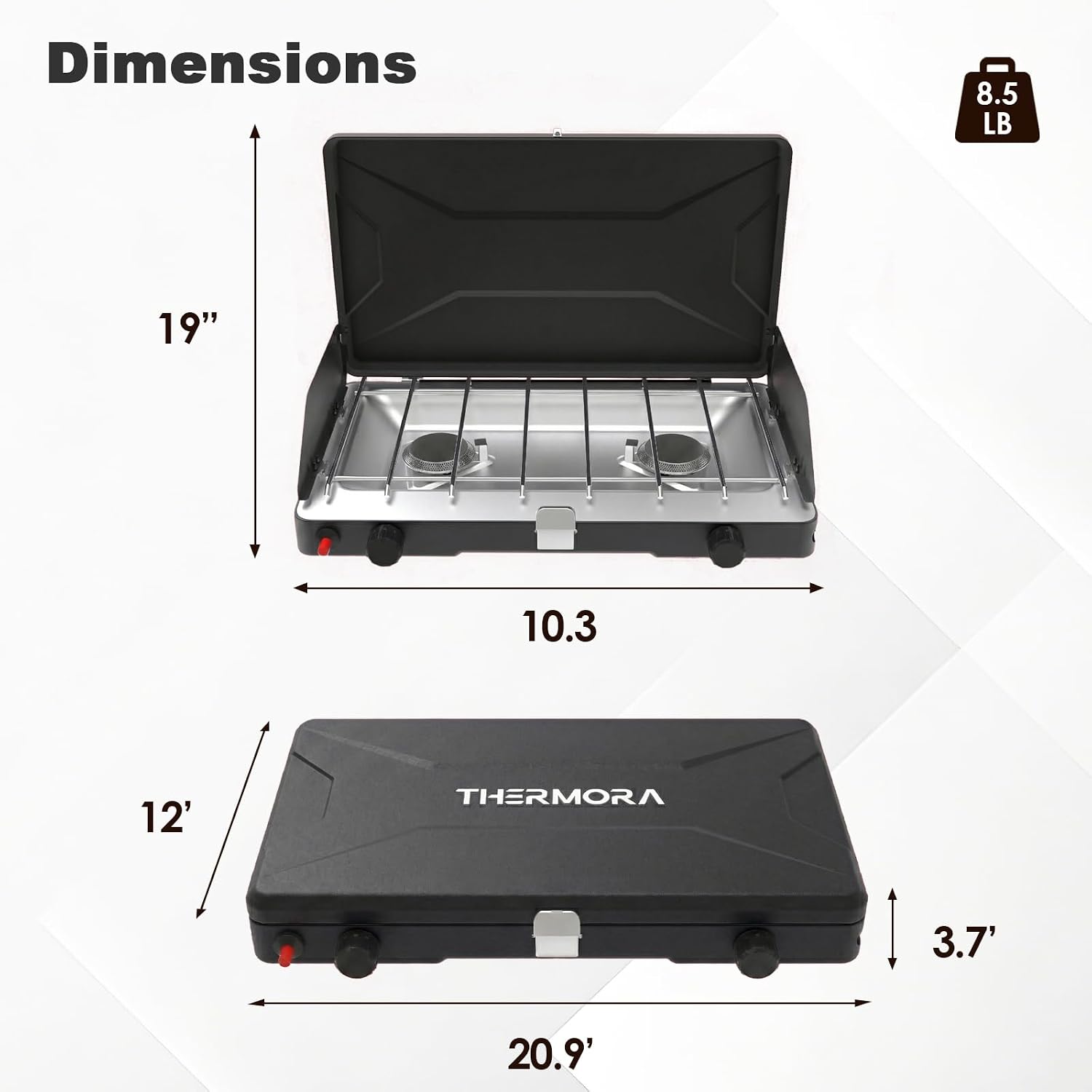 Portable Camping Stove, Propane Gas Camping Cooktop, 2 Burner, 20000 BTUs, Windscreen, Instant Ignition with Adjustable Burners Pressure Regulator for Camping Cooker BBQ Tailgating RV