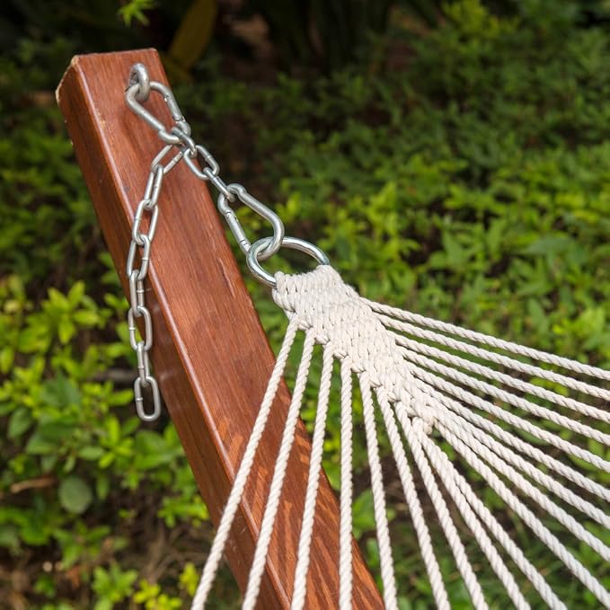Double Handwoven Rope Hammock for Outdoor Fits 13-15 FT Stand | 12 Ft Hammock for 2 Person, with Spreader Bar, Tree Straps, Carabiners, Chains, 450 Lbs Capacity, Natural
