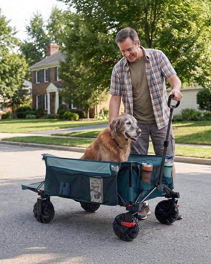 600L Beast Wagon 26" W Extra Wide All Terrain Folding w/Big Wheels, Cargo Net & Tailgate, 26" W and 54.5" L, 400lbs Heavy Duty Collapsible Portable Cart for Camping, Sports, Dogs
