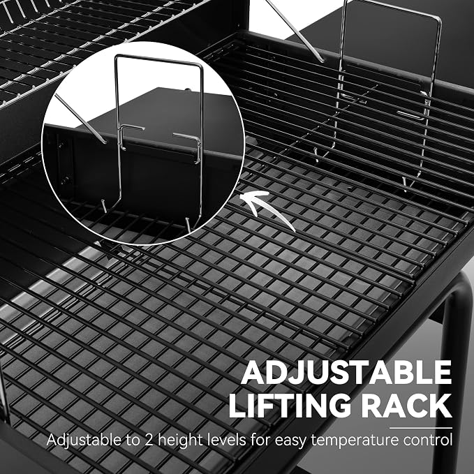 28 Inch Barrel Charcoal Grill with Warming Rack | Outdoor BBQ Grill with 626 Sq. In. Grilling Space, Side Shelf, for Backyard, Patio and Parties, Black
