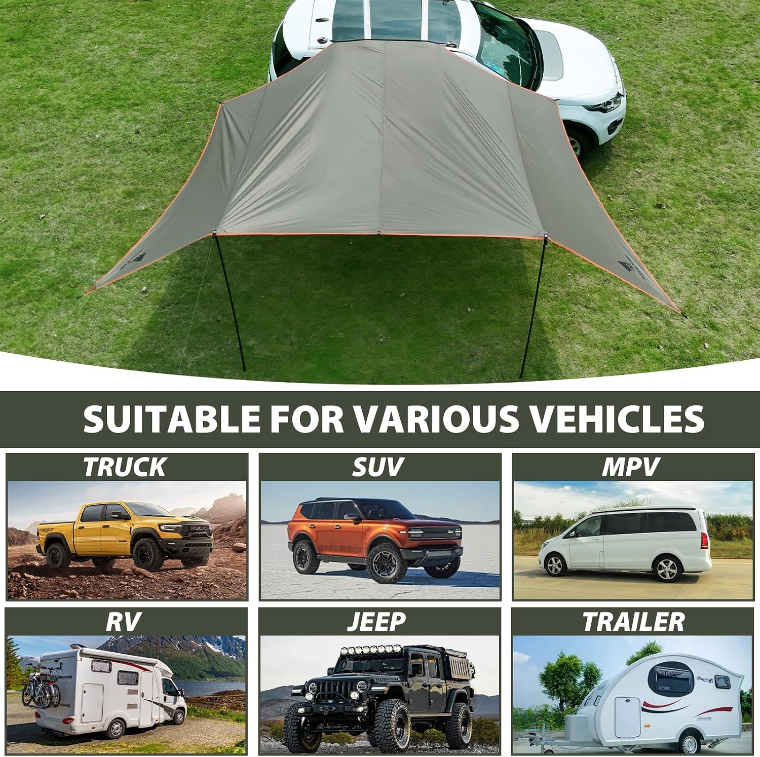 Car Side Awning 19 x 11 FT, Waterproof Camping Vehicle Shelter | Fits SUV, Truck, Van & Jeep, Easy Setup, UV Protection, Large Shade Coverage