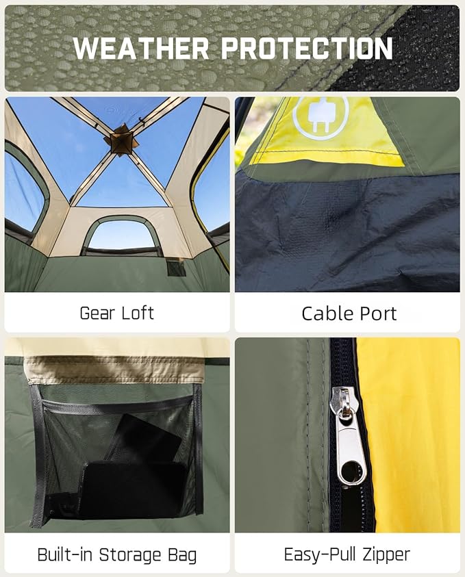 Camping Tent 4/6/8/10 Person Instant Cabin Tent Setup in 60 Seconds with Rainfly & Windproof Portable with Carry Bag for Family Camping & Hiking, Upgraded Ventilation