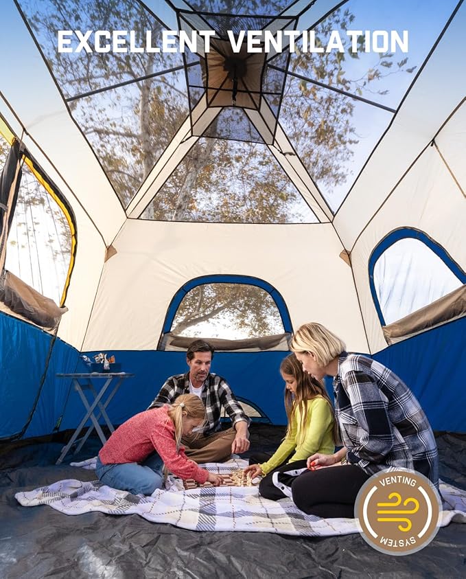Camping Tent 4/6/8/10 Person Instant Cabin Tent Setup in 60 Seconds with Rainfly & Windproof Portable with Carry Bag for Family Camping & Hiking, Upgraded Ventilation