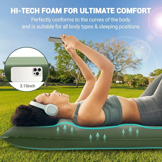 Self Inflating Sleeping Pad with Electric Pump 3.15" Memory Foam | CumbreX™ Double Camping Mattress Pad with Pillow, R-value 9.5, 4-Season Foam Camp Pad, Ultra-Thick, For Camping Travel, Full