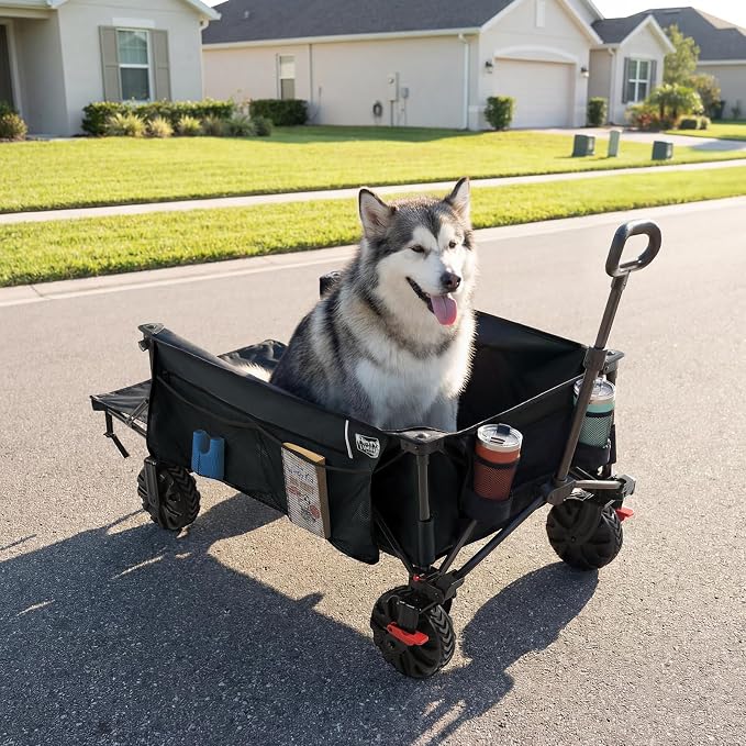 600L Beast Wagon 26" W Extra Wide All Terrain Folding w/Big Wheels, Cargo Net & Tailgate, 26" W and 54.5" L, 400lbs Heavy Duty Collapsible Portable Cart for Camping, Sports, Dogs