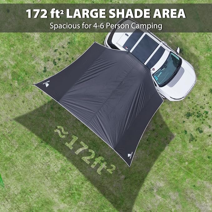 Car Side Awning 19 x 11 FT, Waterproof Camping Vehicle Shelter | Fits SUV, Truck, Van & Jeep, Easy Setup, UV Protection, Large Shade Coverage