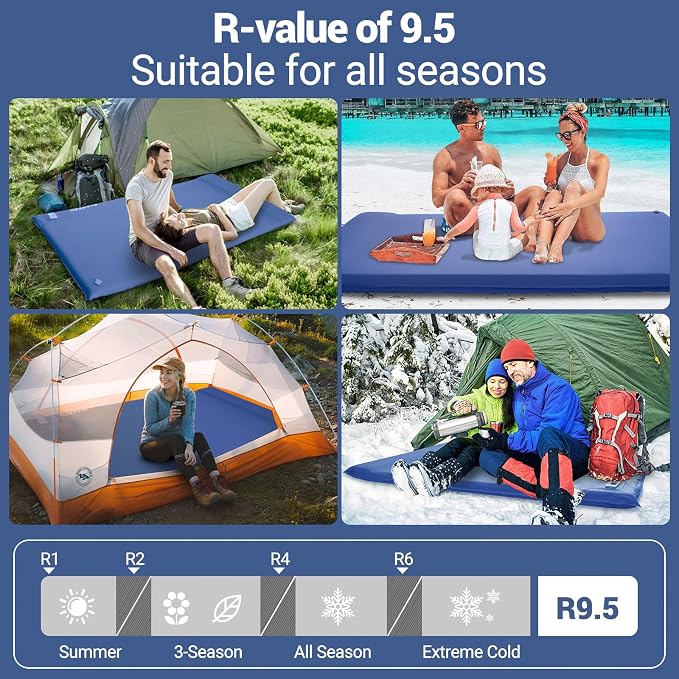 Self Inflating Sleeping Pad with Electric Pump 3.15" Memory Foam | CumbreX™ Double Camping Mattress Pad with Pillow, R-value 9.5, 4-Season Foam Camp Pad, Ultra-Thick, For Camping Travel, Full