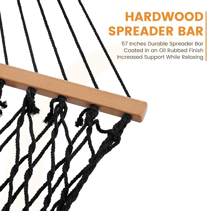 Double Handwoven Rope Hammock for Outdoor Fits 13-15 FT Stand | 12 Ft Hammock for 2 Person, with Spreader Bar, Tree Straps, Carabiners, Chains, 450 Lbs Capacity, Natural