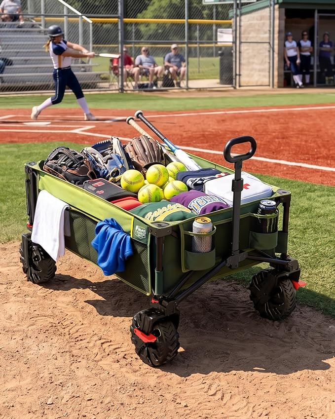 600L Beast Wagon 26" W Extra Wide All Terrain Folding w/Big Wheels, Cargo Net & Tailgate, 26" W and 54.5" L, 400lbs Heavy Duty Collapsible Portable Cart for Camping, Sports, Dogs