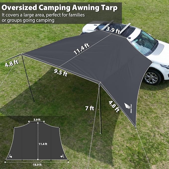 Car Side Awning 19 x 11 FT, Waterproof Camping Vehicle Shelter | Fits SUV, Truck, Van & Jeep, Easy Setup, UV Protection, Large Shade Coverage