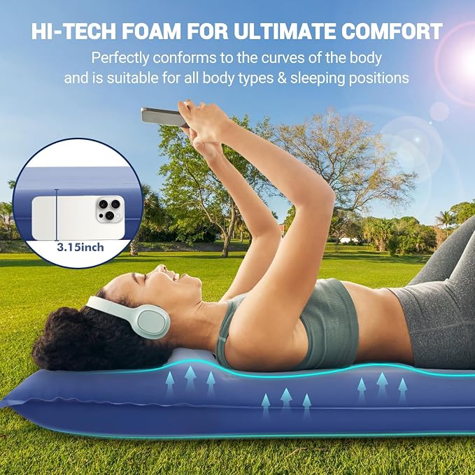 Self Inflating Sleeping Pad with Electric Pump 3.15" Memory Foam | CumbreX™ Double Camping Mattress Pad with Pillow, R-value 9.5, 4-Season Foam Camp Pad, Ultra-Thick, For Camping Travel, Full